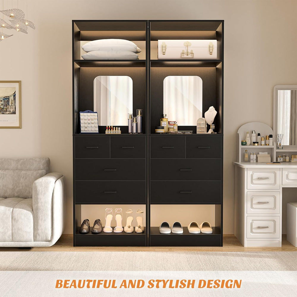 Unikito 25" Closet System with 4 Drawers, Storage Shelves, Mirror Design