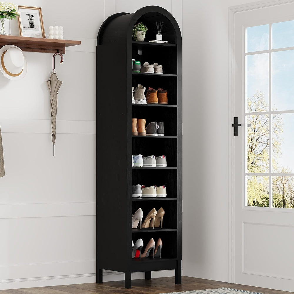 70" Arched Shoe Cabinet, Slim Wooden Shoe Storage for Entryway
