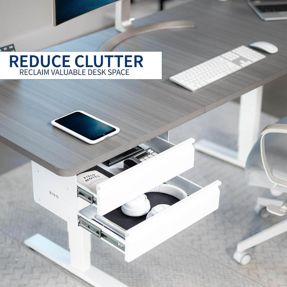 VIVO 16 inch Slide Out Dual Tier Desk Drawer, Under Desk 2 Layer Storage, Whi...