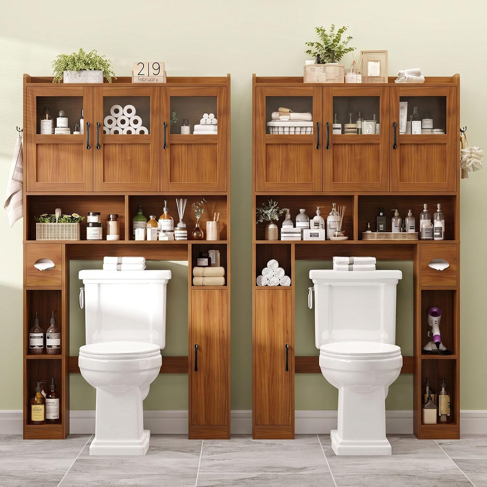 Vabches Farmhouse Over The Toilet Cabinet with 3 Acrylic Doors,Walnut