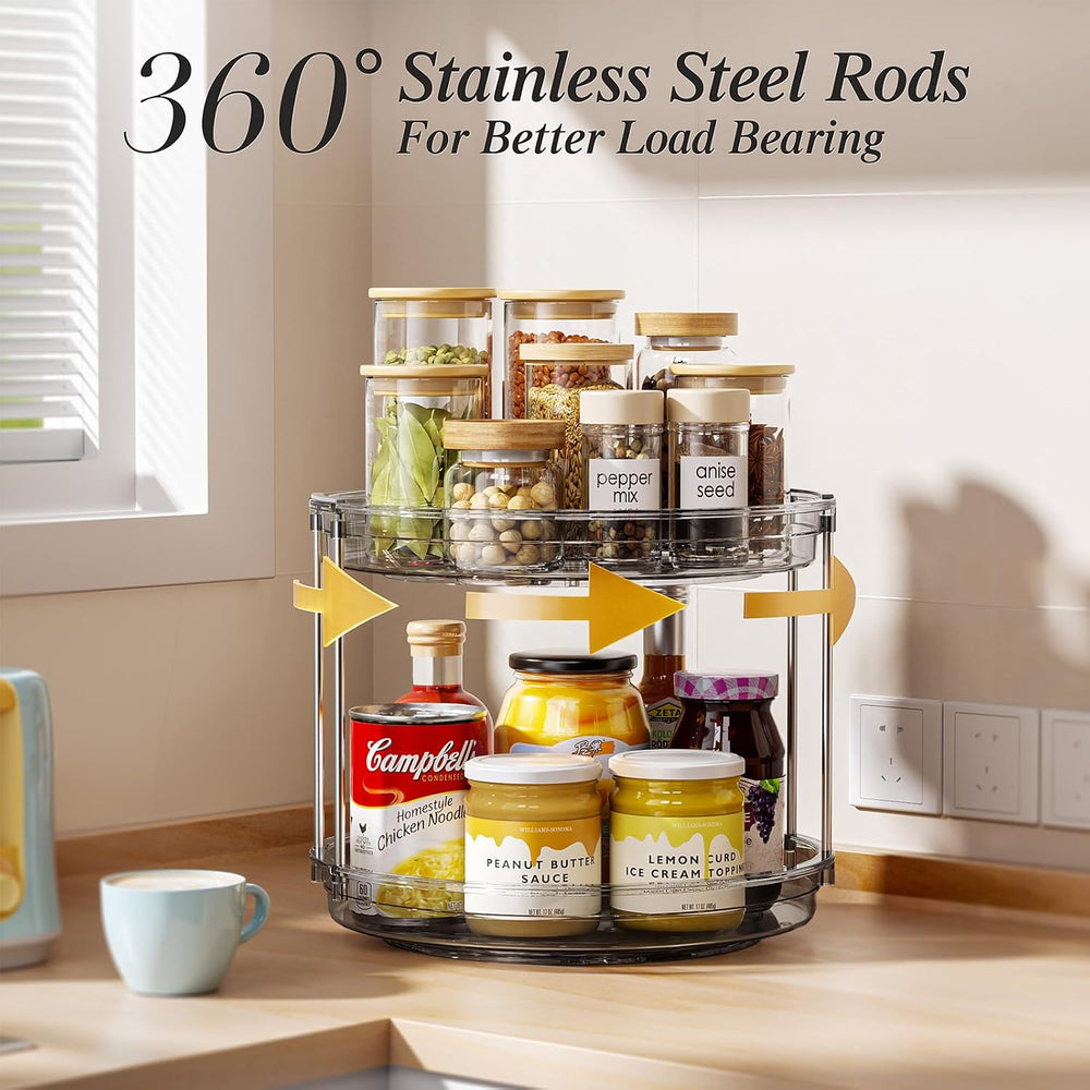 LAMU 2 Pack 2 Tier Lazy Susan Turntable Organizer 10.6'' Rotating Spi...