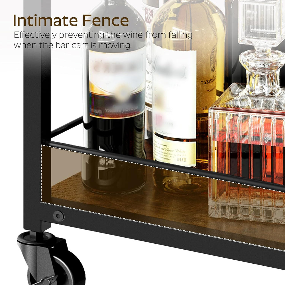 YATINEY Bar Cart, 3-Tier Home Bar Serving Cart with Wheels, Drink Cart with G...