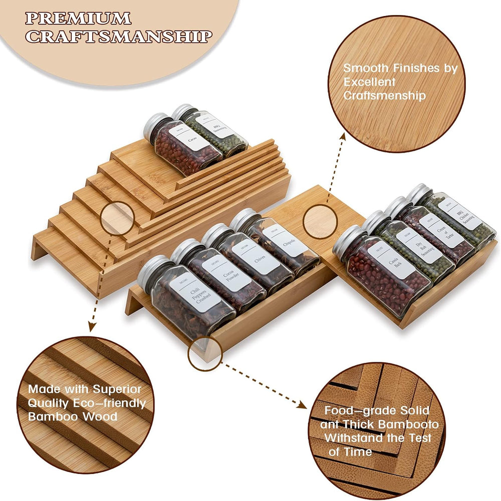 Bamboo Spice Rack Drawer Organizer - 8 Pieces Set- 10" Wide Per Piece - ...