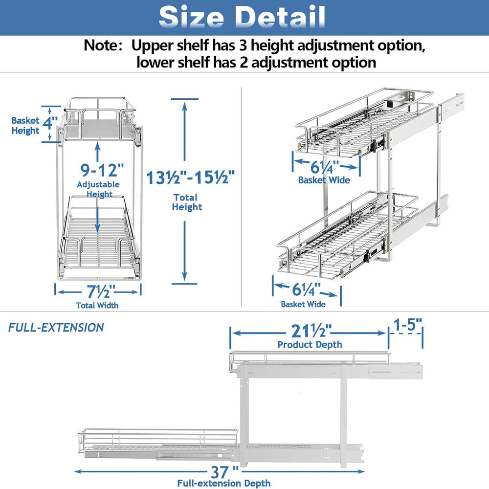 LOVMOR 2 Tier Individual Pull Out Cabinet Organizer 7.5" W x 21.5" ...