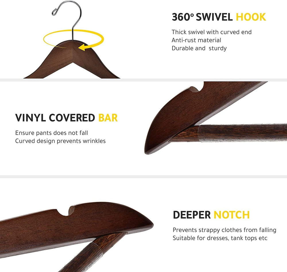 Quality Wooden Hangers - Slightly Curved Hanger 80 Pack Sets - Solid Wood Coa...