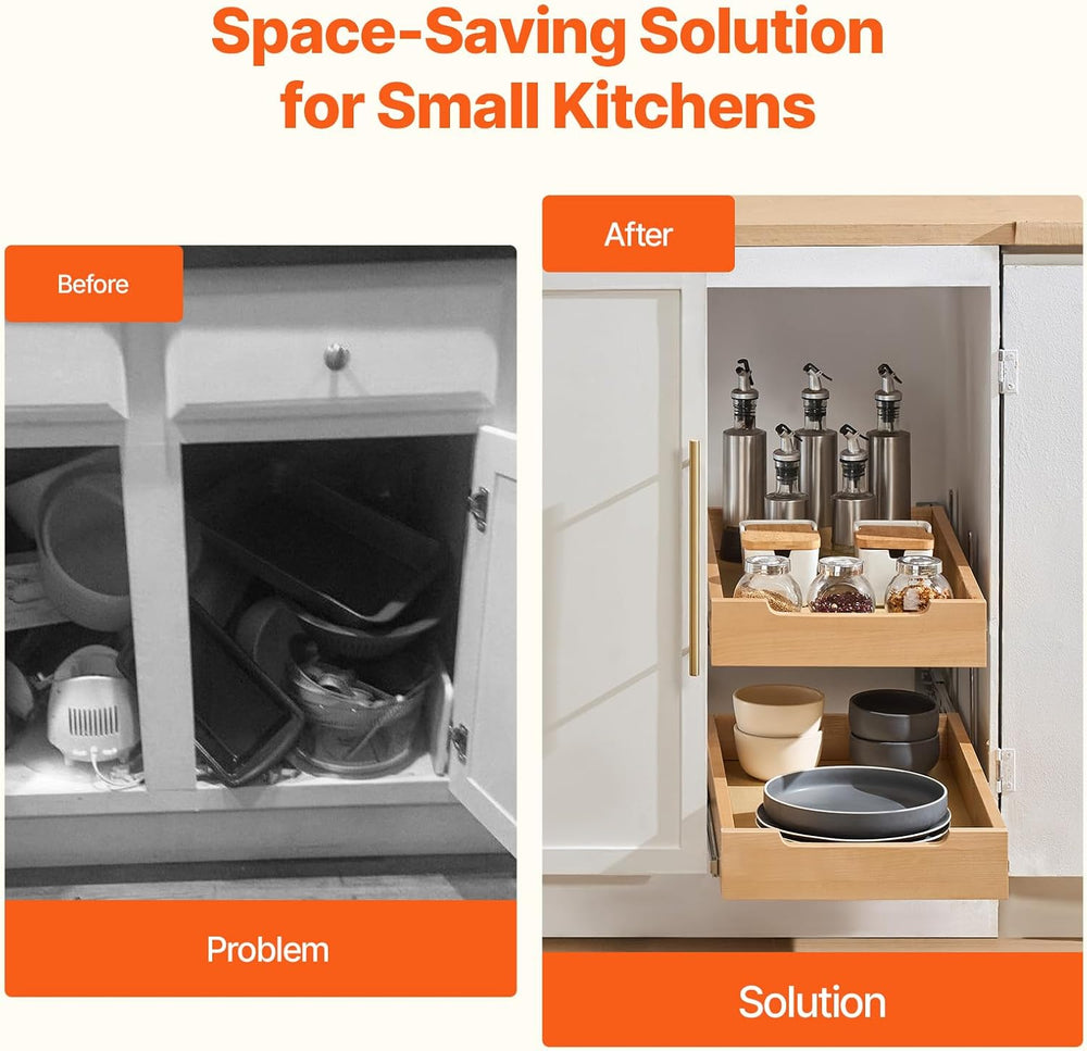 VEVOR 2 Tier Pull Out Cabinet Organizer, 14" W x 21" D Cabinet Draw...