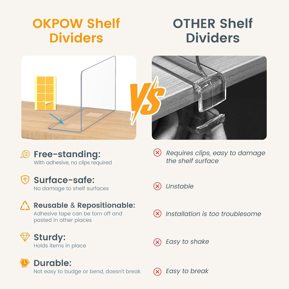 OKPOW Shelf Dividers for Closet Organizer: 12 Inch Tall Acrylic Clear Closets...