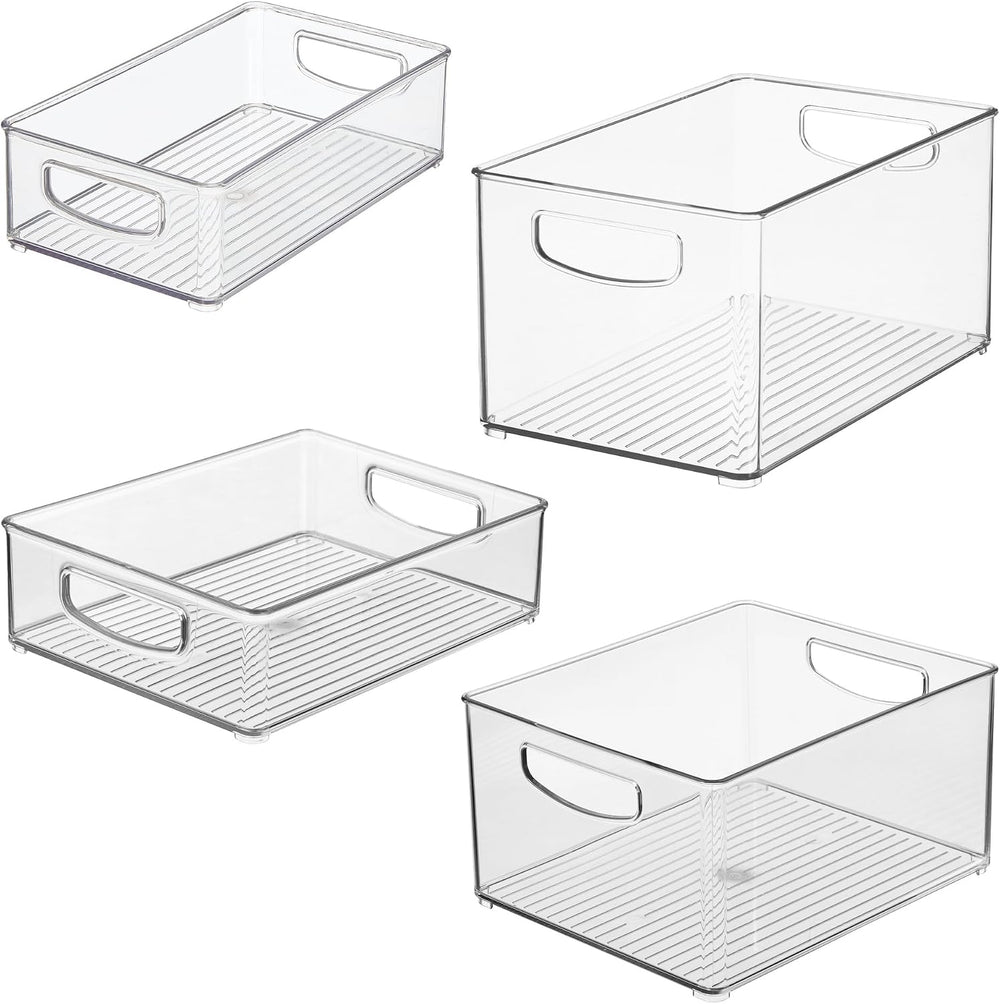 iDesign Stackable Pantry Bins with Handles, 4 Different Sizes, 4 Pack, Clear,...