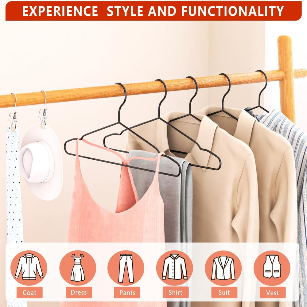 60Pack+10 Clips Luxurious Metal Hanger Set, Upgraded Thicker Black Hangers
