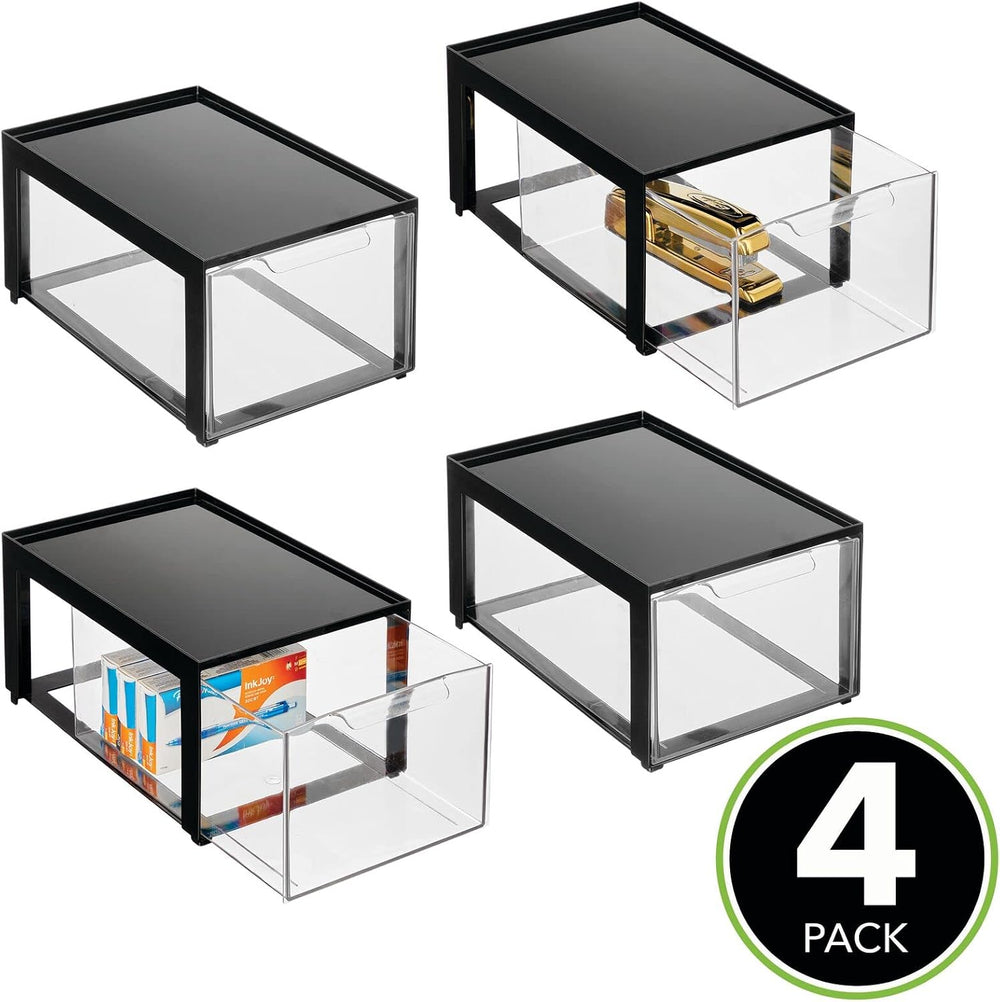 mDesign Plastic Desk Organizer and Storage Bin w/Pull Out Drawer - Stackable ...
