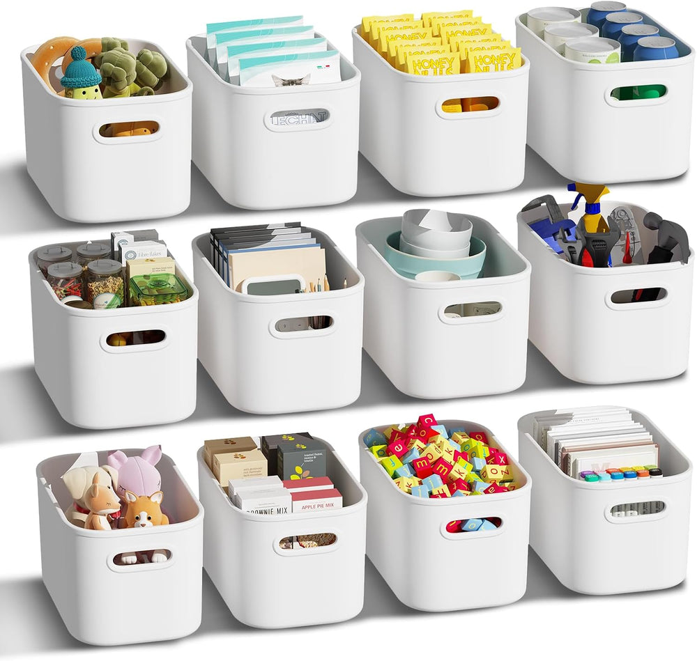 ORGIDOL 12 Pack White Plastic Storage Bins, Storage Container for Organizing,...