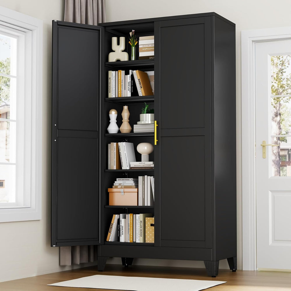 RISRERN Black Metal Storage Cabinet, 79" Kitchen Pantry Cabinets for Office