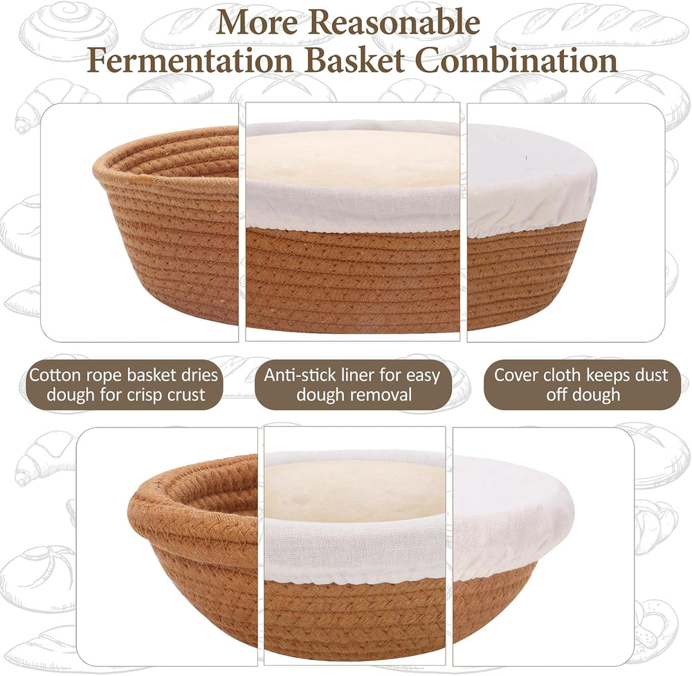 10 Inch Oval Cotton Banneton Proofing Basket Set of 6, Mini Sourdough Bread B...
