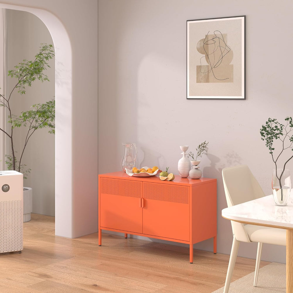 Washsemba 2 Door Accent Cabinet,Orange Metal Storage Cabinet with Adjustable ...