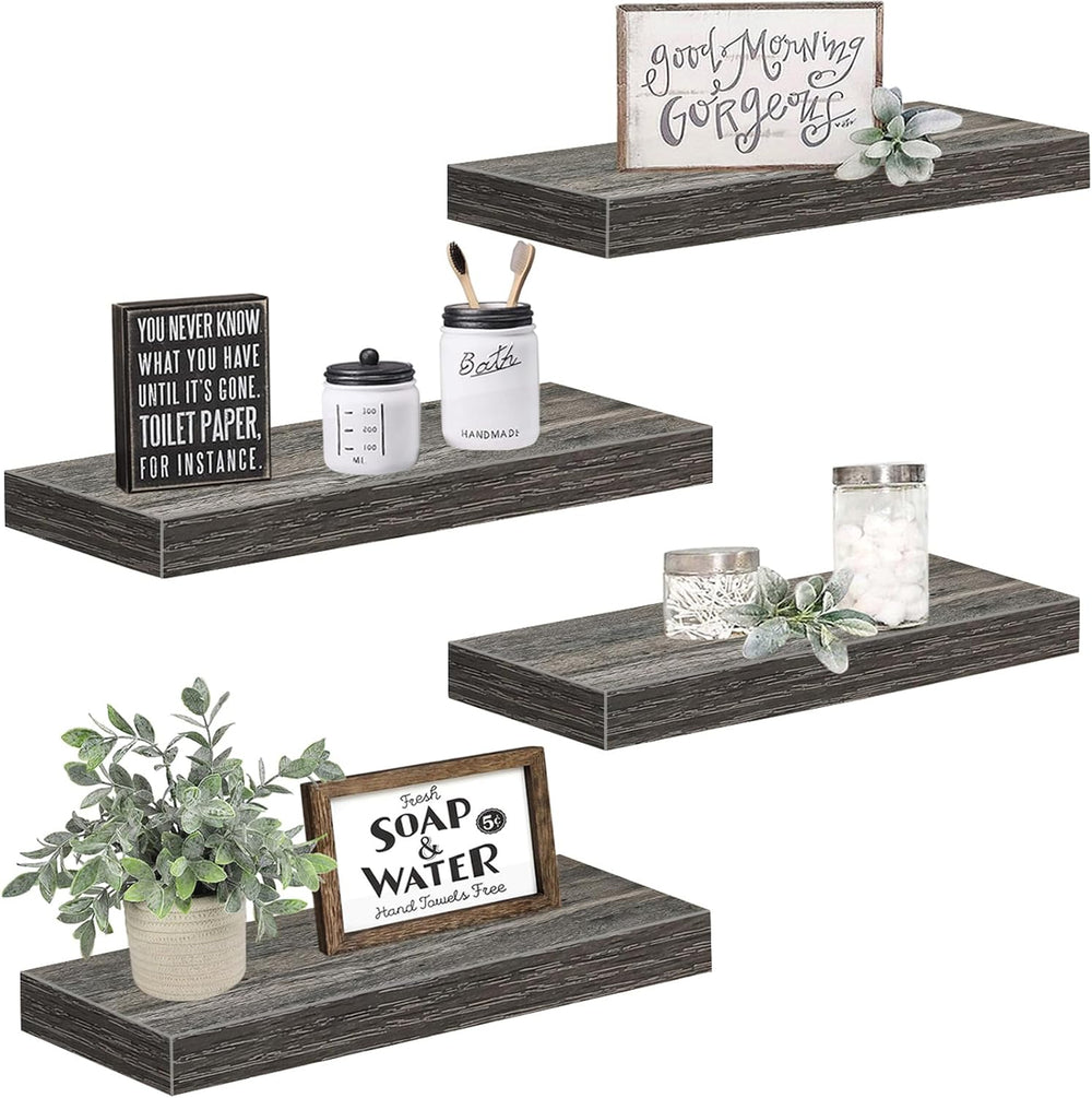 QEEIG Floating Shelves for Wall Small Shelf (Grey, Set of 4, 15.7" x 6.7...