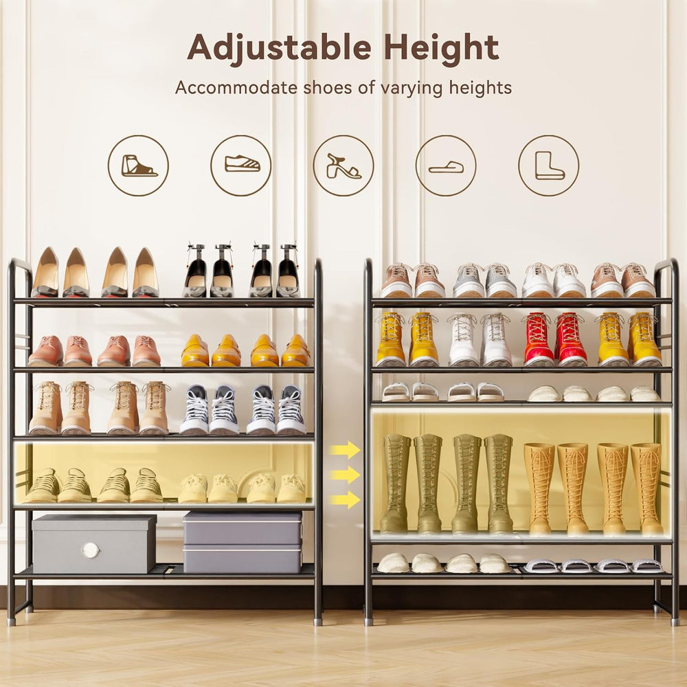 Heavy Duty Metal Shoe Rack Stainless Steel Shoe Organizer Shelf, Black