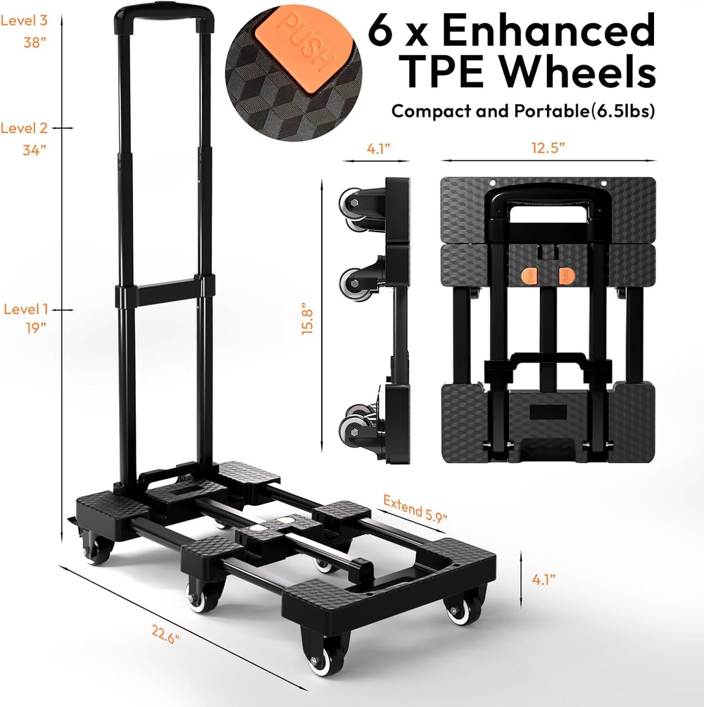 Voipvvii Folding Hand Truck 500lbs, Portable Heavy Duty Dolly Cart, 6 Wheels ...