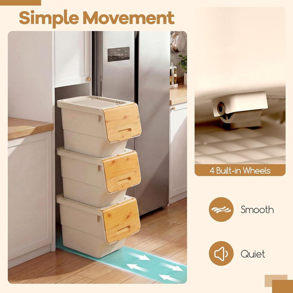 GIANTEX 3 Pack Plastic Stackable Storage Bins with Lids & Wheels, 12.5 QT