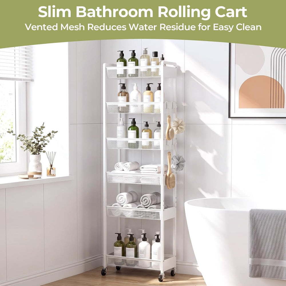 Delamu 6 Tier Slim Rolling Storage Cart, Utility Metal Narrow Cart 7.1" W