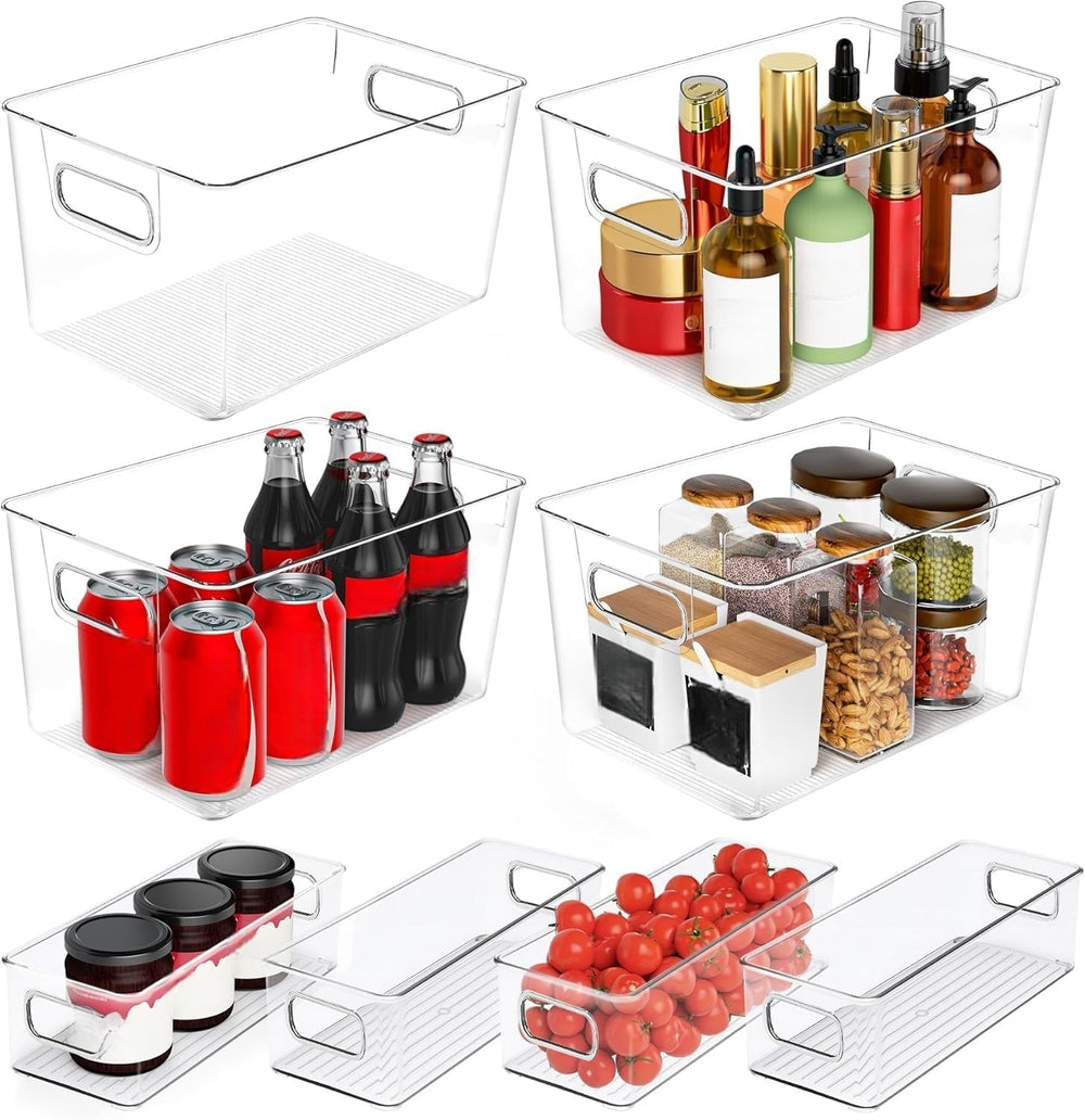 Clear Plastic Storage Bins 8 Pack - Pantry Organizers and Storage, Fridge Org...