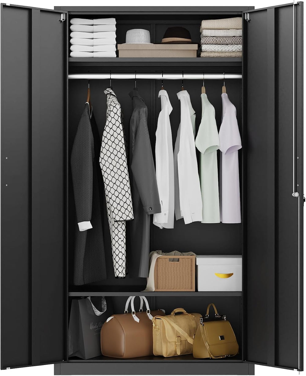 71" Tall Metal Wardrobe Closet with Lock,Steel Clothing Cabinet