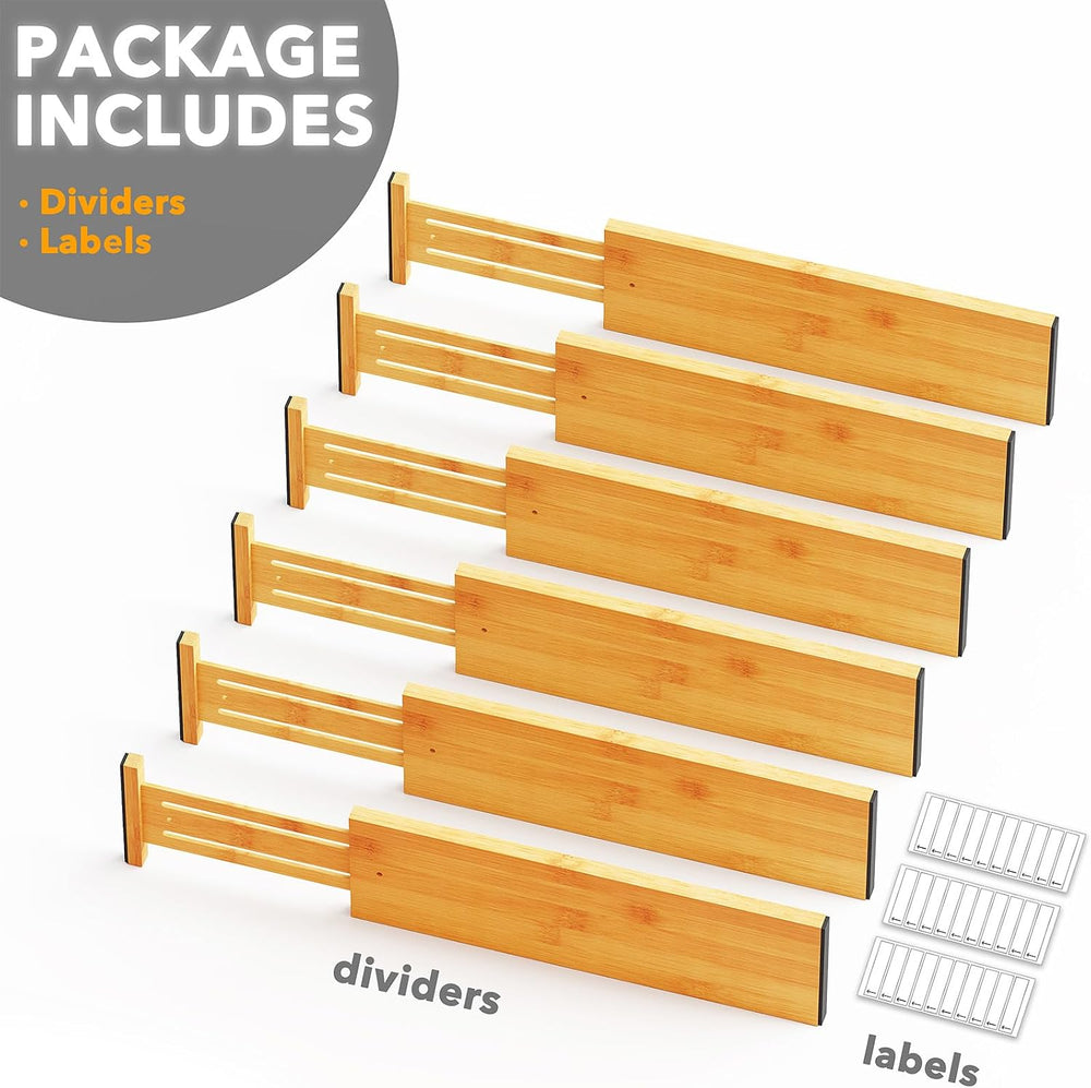 SpaceAid Bamboo Dresser Drawer Dividers 6 Pack, 4.65“ High Adjustable 17“-22”...