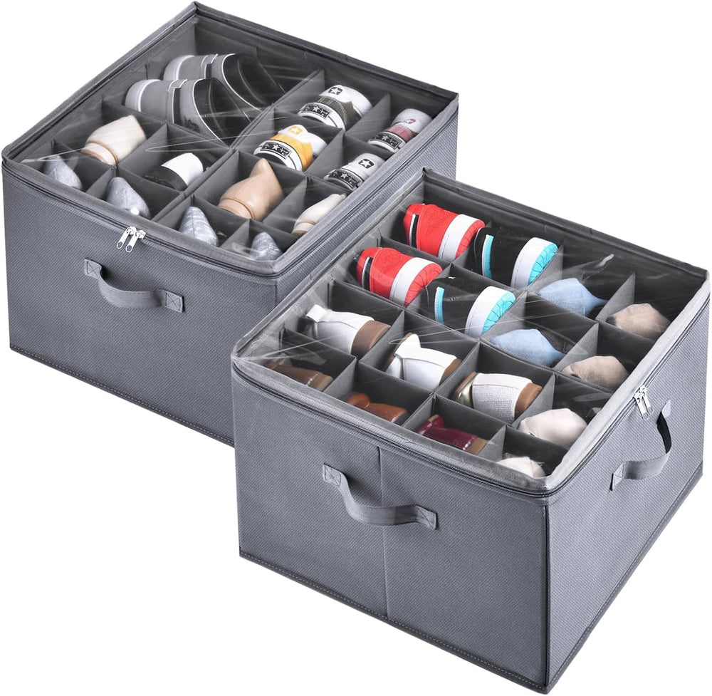 INSTY 2 Pack Shoe Organizer for Closet, Fits up to 32 Pairs, Adjustable Divid...