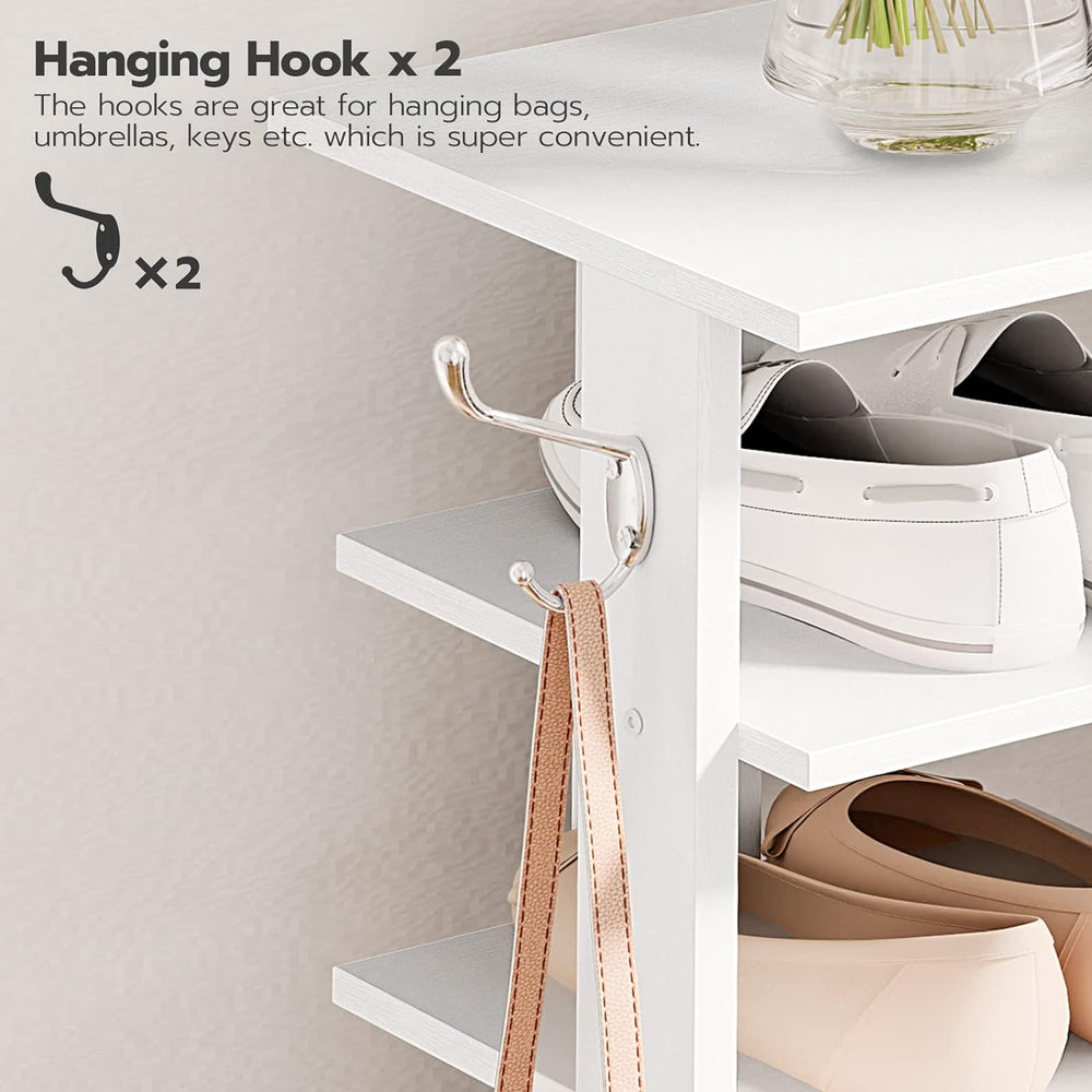 HOOBRO 8 Tiers Vertical Shoe Rack, Wooden Shoe Storage Organizer with Hooks, ...