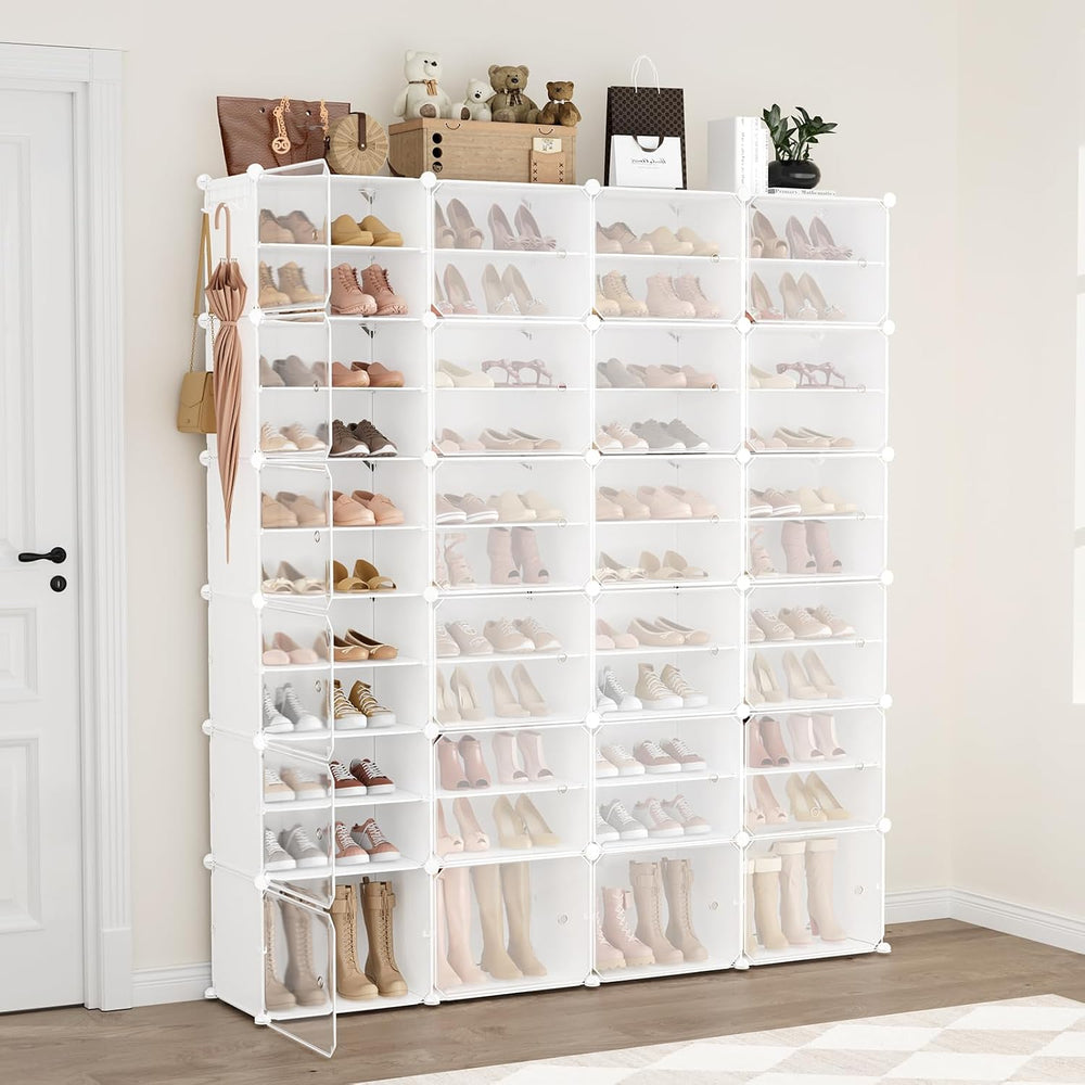 Portable Shoe Rack Organizer with Door, 96 Pairs Shoe Storage Cabinet Easy As...