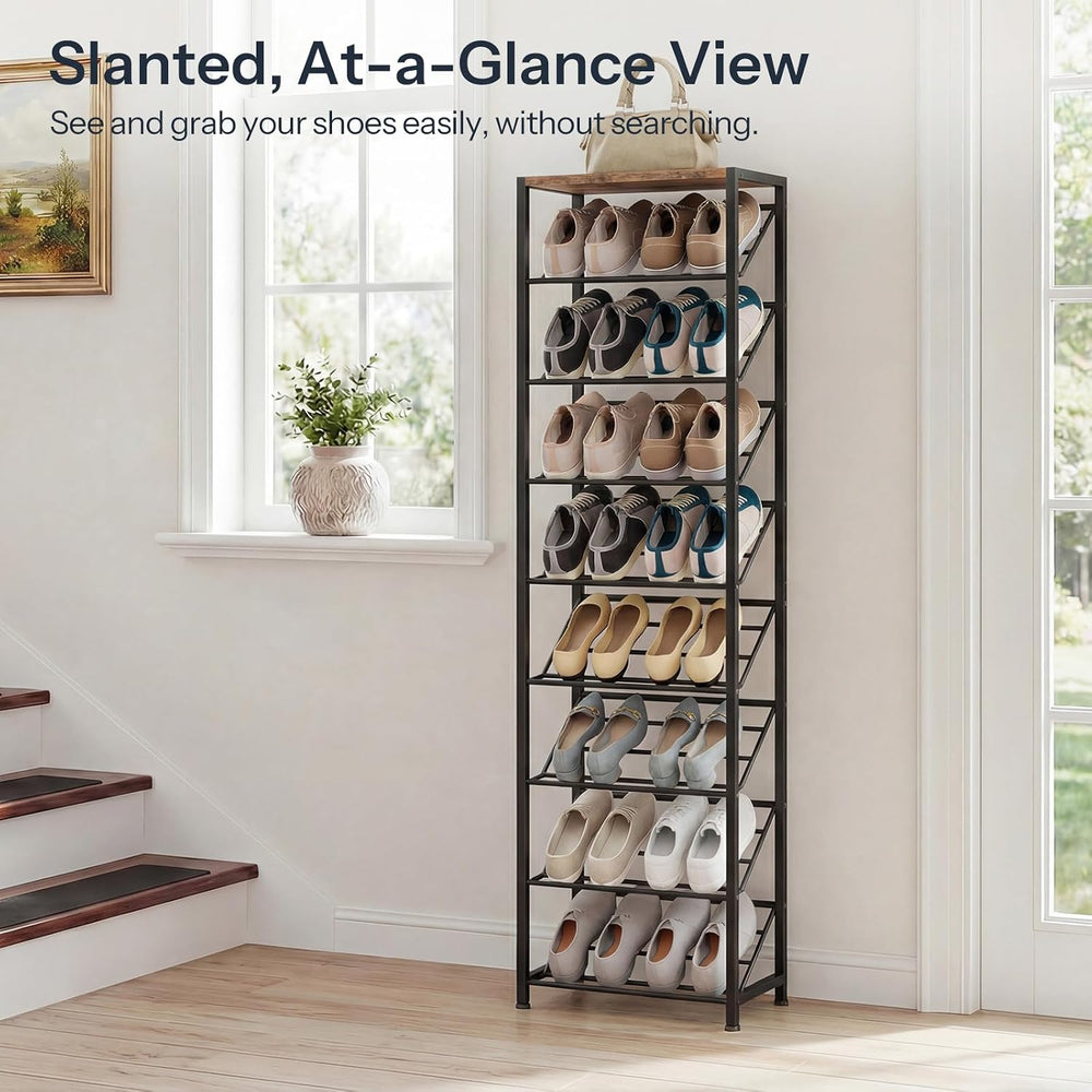 HOOBRO Narrow Shoe Rack for Small Spaces, Slanted Shoe Organizer for Entryway...