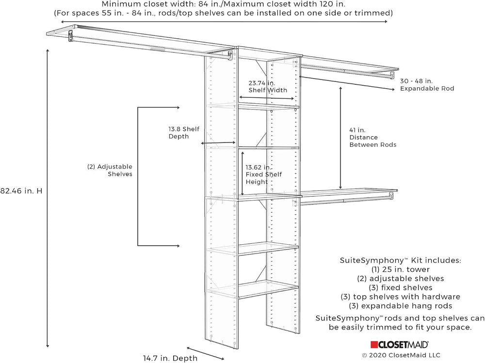 ClosetMaid SuiteSymphony Wood Closet Organizer Kit with Tower, 3 Hang Rods, T...