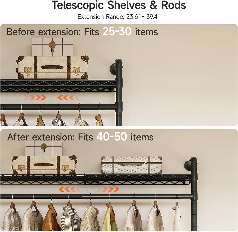ONBRILL H1 Plus Expandable Wall Mounted Closet System Clothing Rack Black