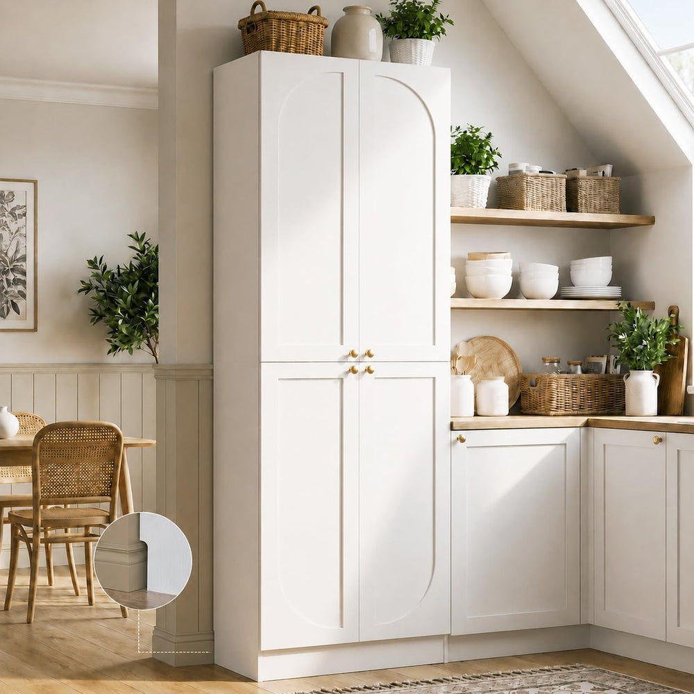 Cyclysio 80" Kitchen Pantry with 4 Soft Close Doors, Seamless Fit Wall