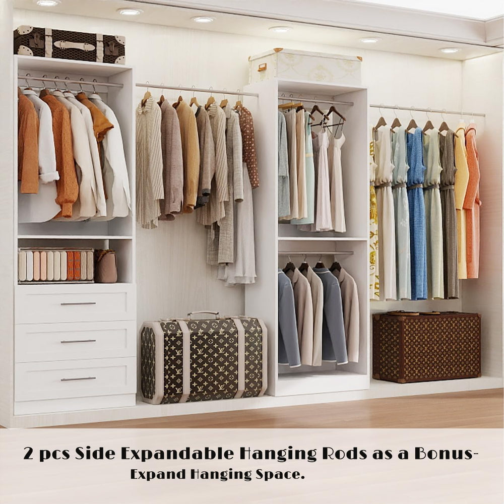 Closet System with 3 Drawers, 4FT-10FT Closet Organizer Systems with 5 Hangin...