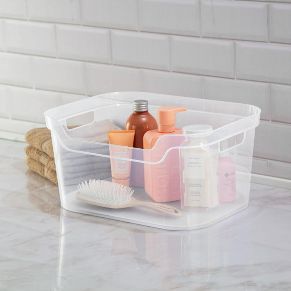 Sterilite 7 x 11 x 14.25 Inch Polished Open Scoop Front Storage Bin with Comf...