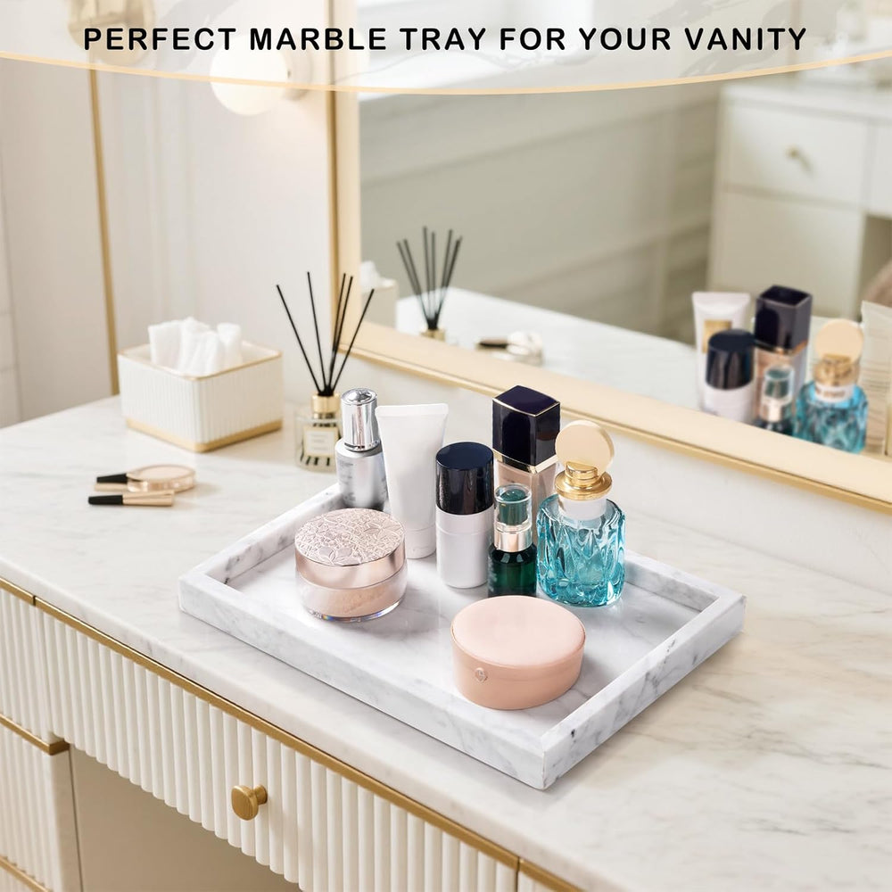 Marble Bathroom Tray for Countertop & Home Decor, Natural Decorative Marb...