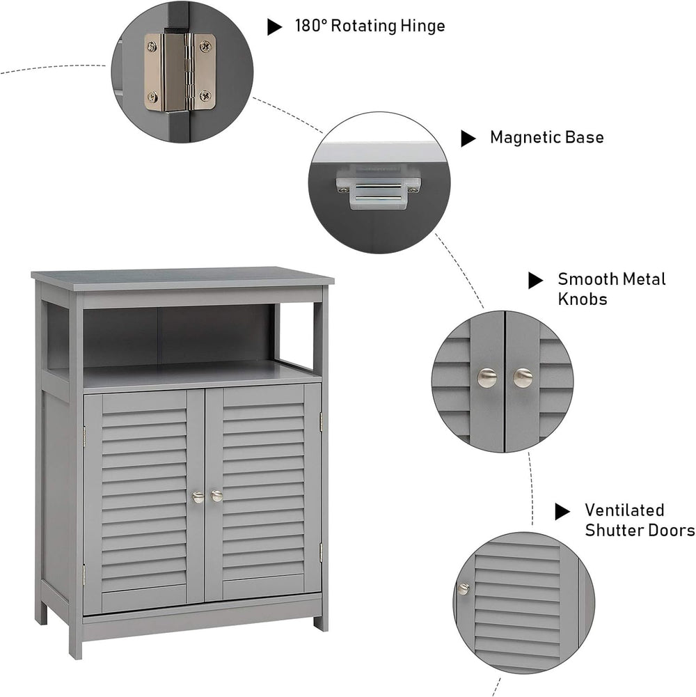 Tangkula Bathroom Floor Cabinet, Wooden Freestanding Storage Cabinet with Dou...