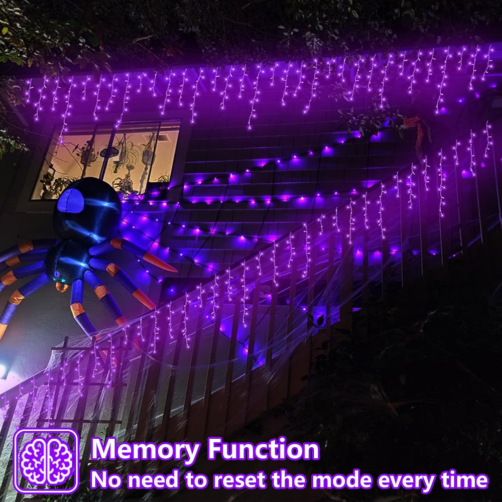 QITONG Purple Halloween Lights, 33ft 400 LED Icicle Lights for Outside Plug i...