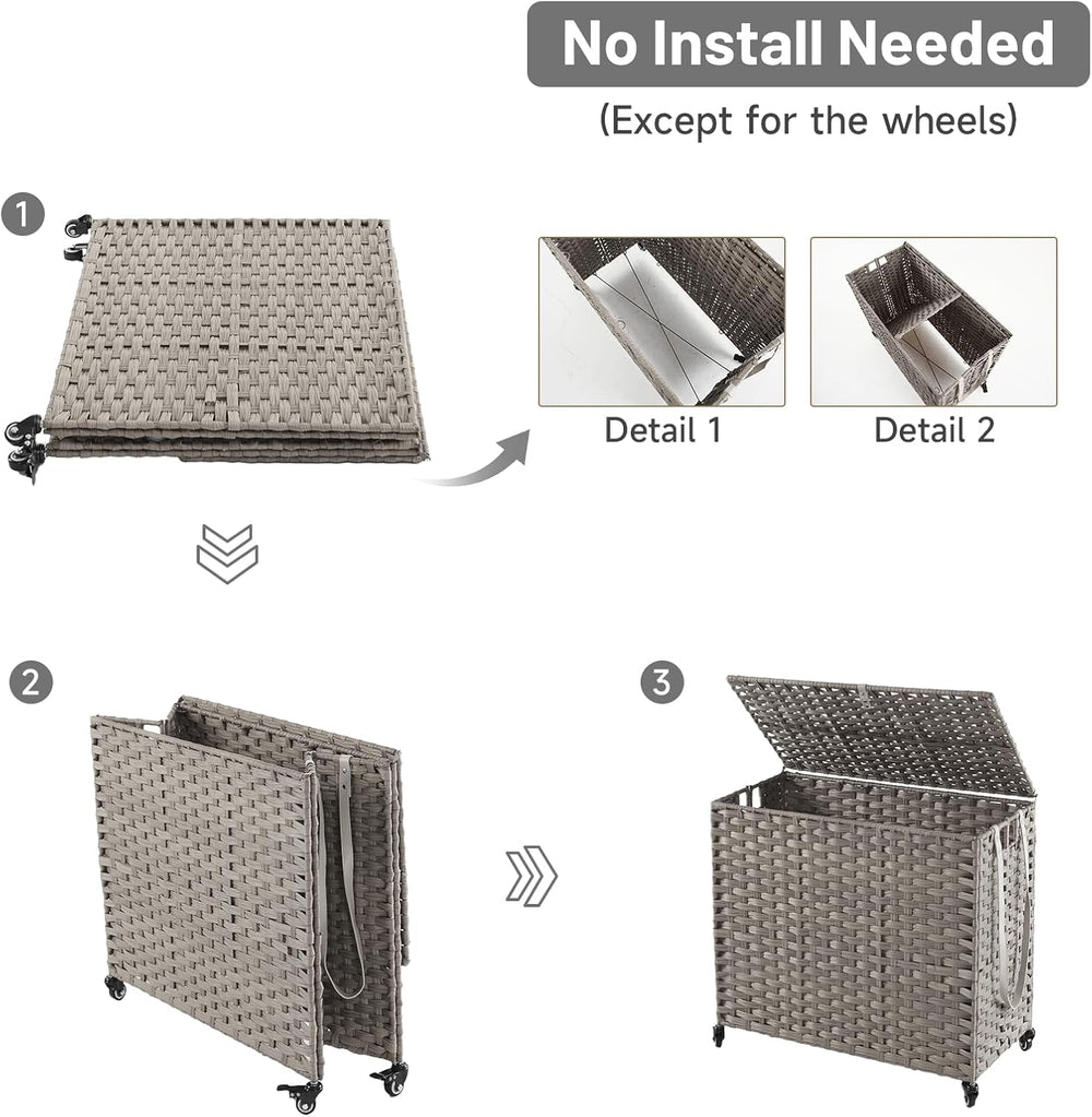 Laundry Hamper with Wheels, 34.3 Gallon(130L) Rolling Laundry Basket with Lid...
