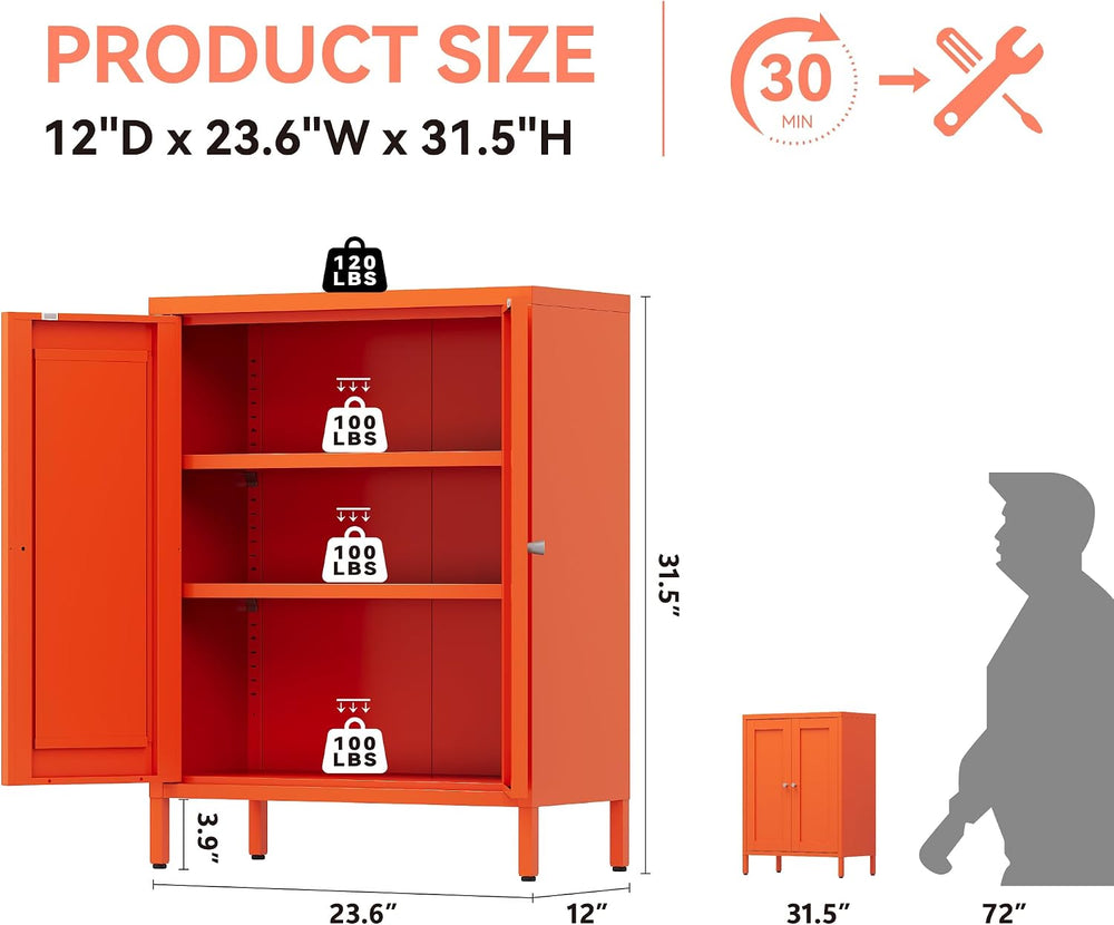 COFaR 31.5"H Metal Bathroom Storage Cabinet, Small Organizer Cabinet,Orange
