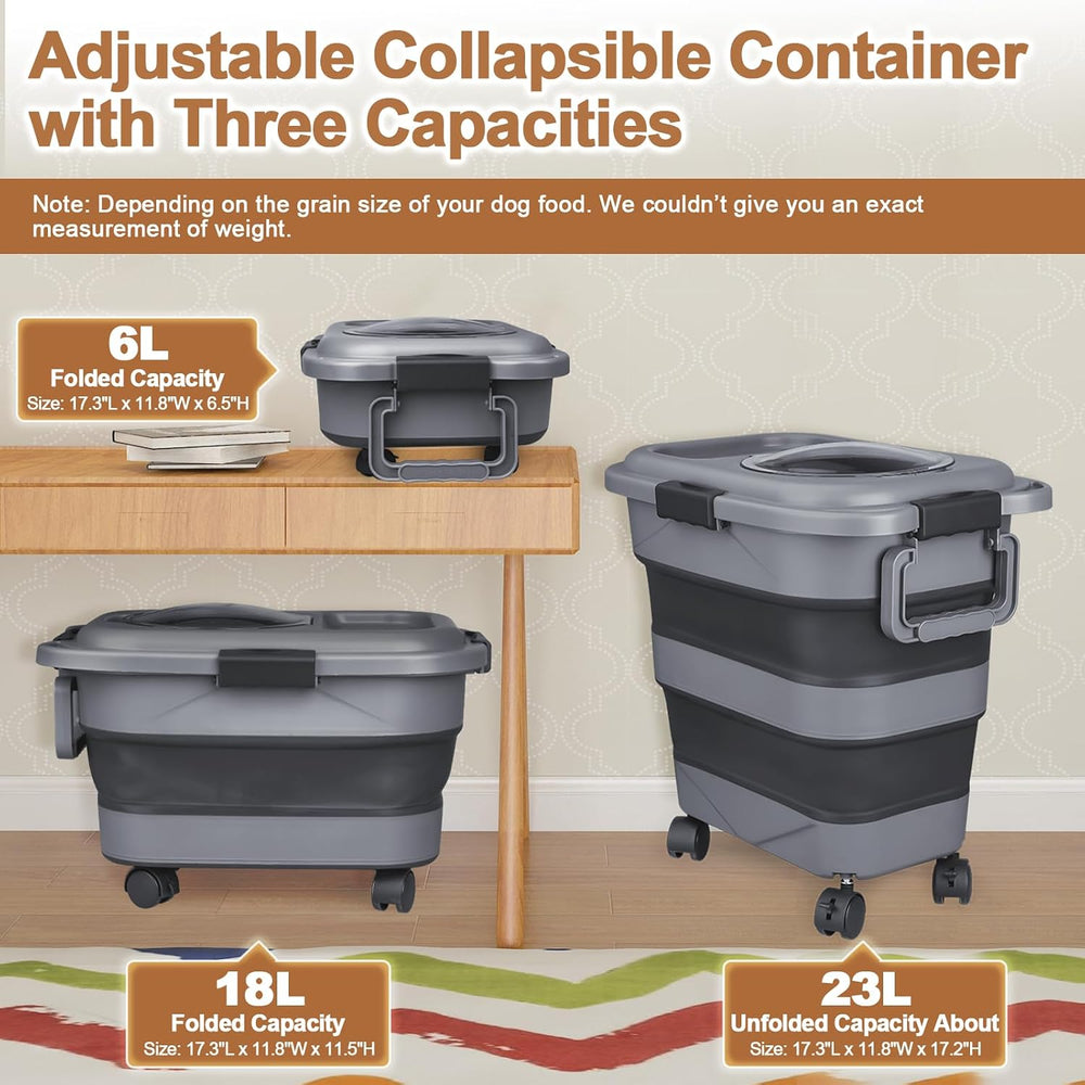Dog Food Storage Container，2 Pack 25 lbs Airtight Collapsible Cat Food Storag...