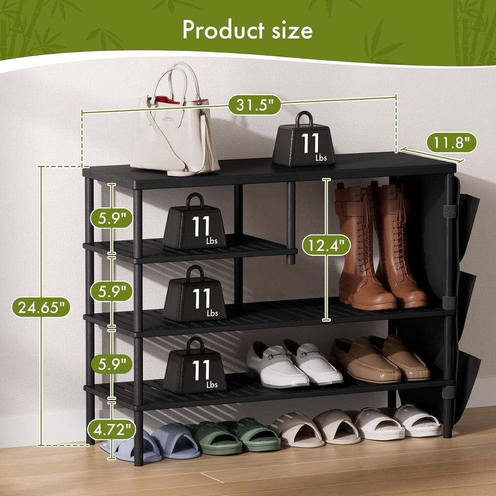 Bamboo Shoe Rack, 4 Tiers Shoe Organizer for Closet, Shoes Storage for 20-24 ...