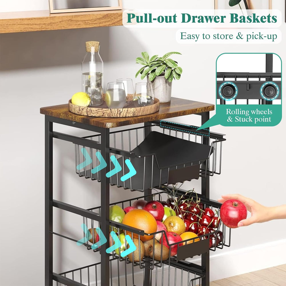 CHLORYARD 4-Tier Vegetable Fruit Basket Kitchen Storage Rolling Cart on Wheel...