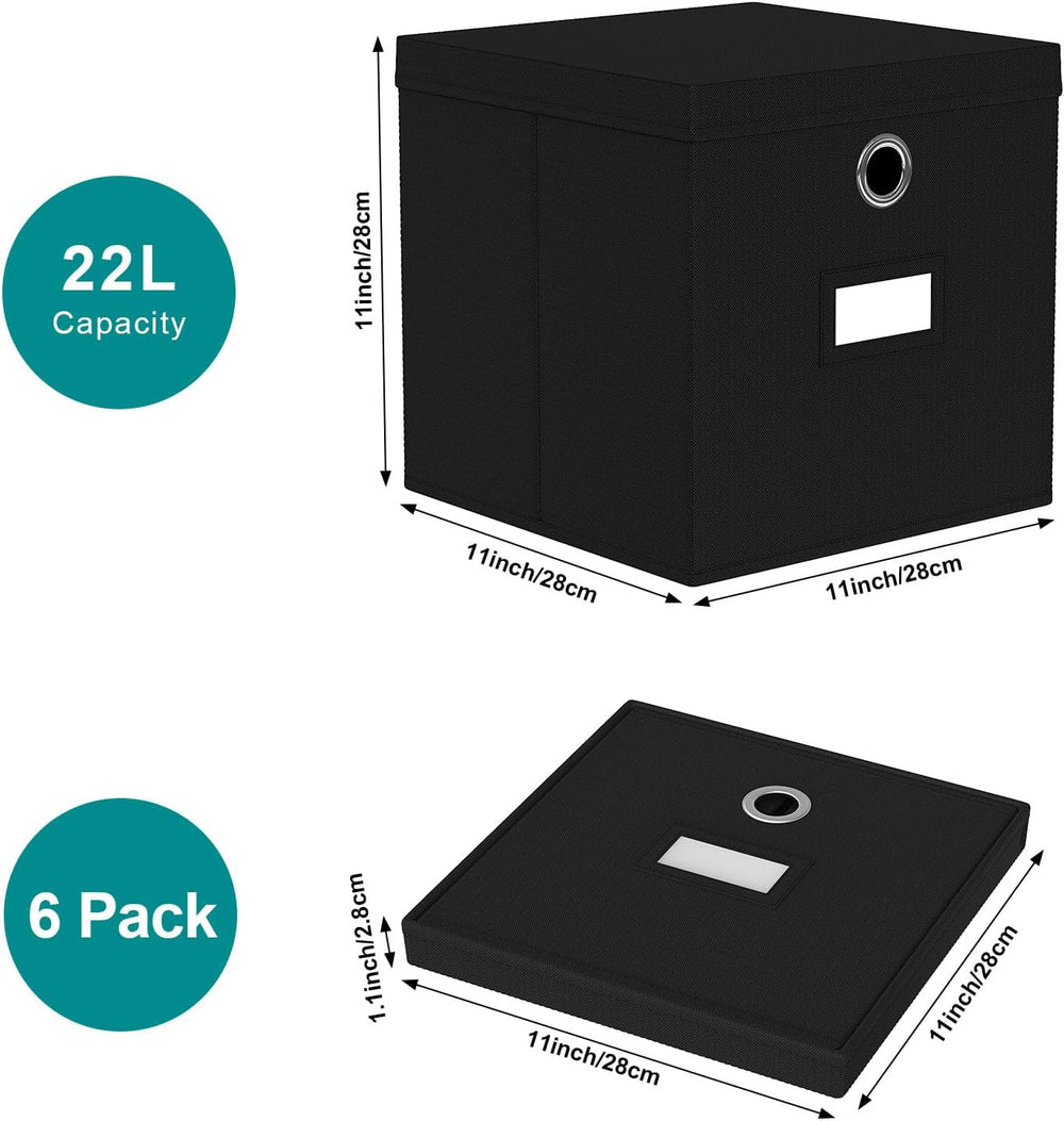 Pezin & Hulin Fabric Storage Cubes with Lids, 6-Pack, 11x11x11 in, Black