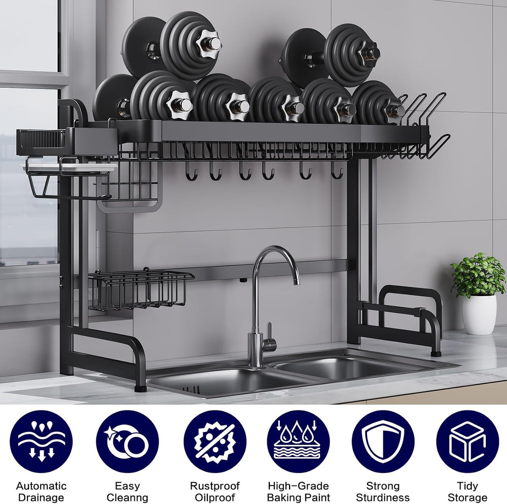 LIVOD Over Sink Dish Drainer Drying Rack, 2 Tier Full Stainless Steel Storage...