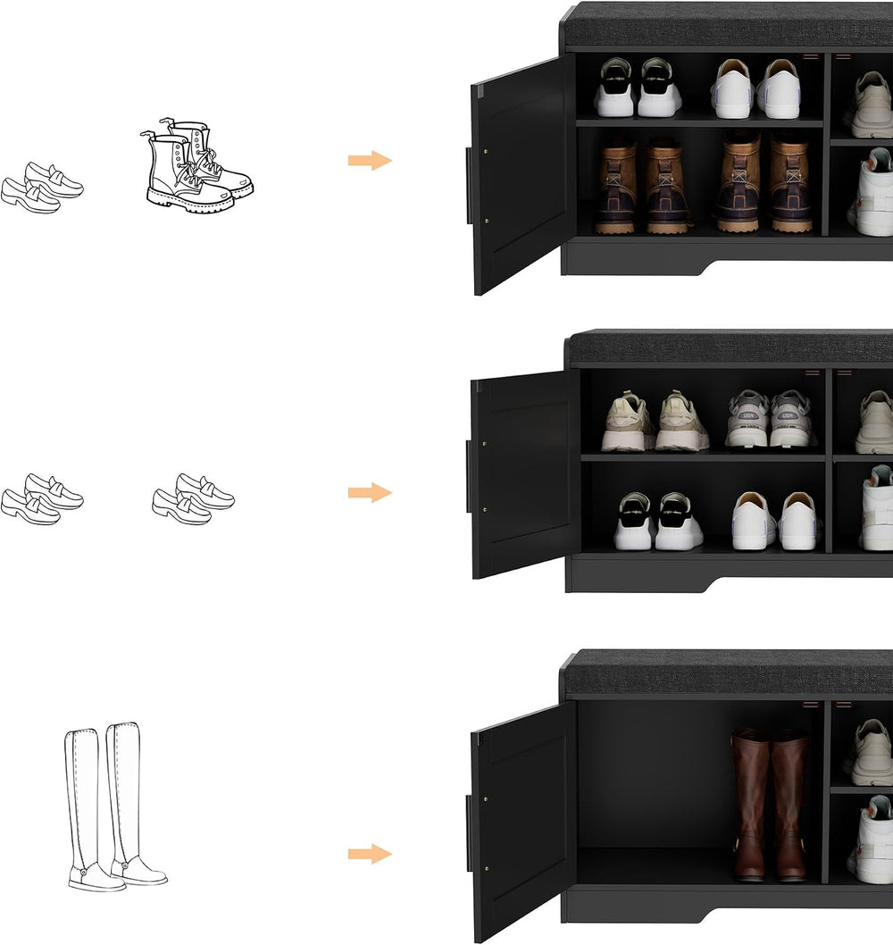 Homleke Shoe Storage Bench, 2 Doors & Thickened Padded Seat Cushion
