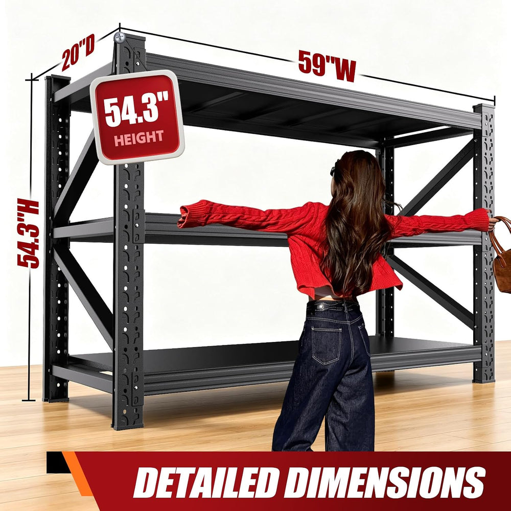 3 Set 59" W Storage Shelves, 3T Adjustable Garage Shelving Unit, Rust Pr...