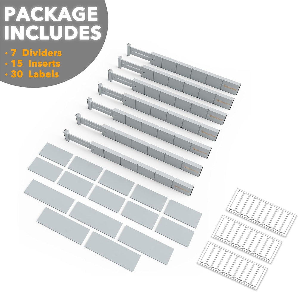 SpaceAid Bamboo Drawer Dividers with Inserts and Labels, Kitchen Adjustable D...