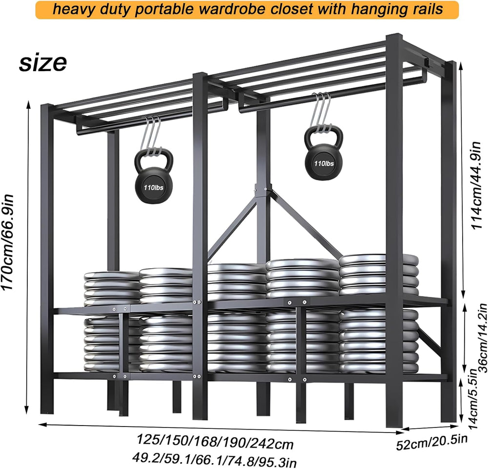 Foldable Portable Closet Wardrobe on Wheel Heavy Duty Metal Clothing Rack wit...