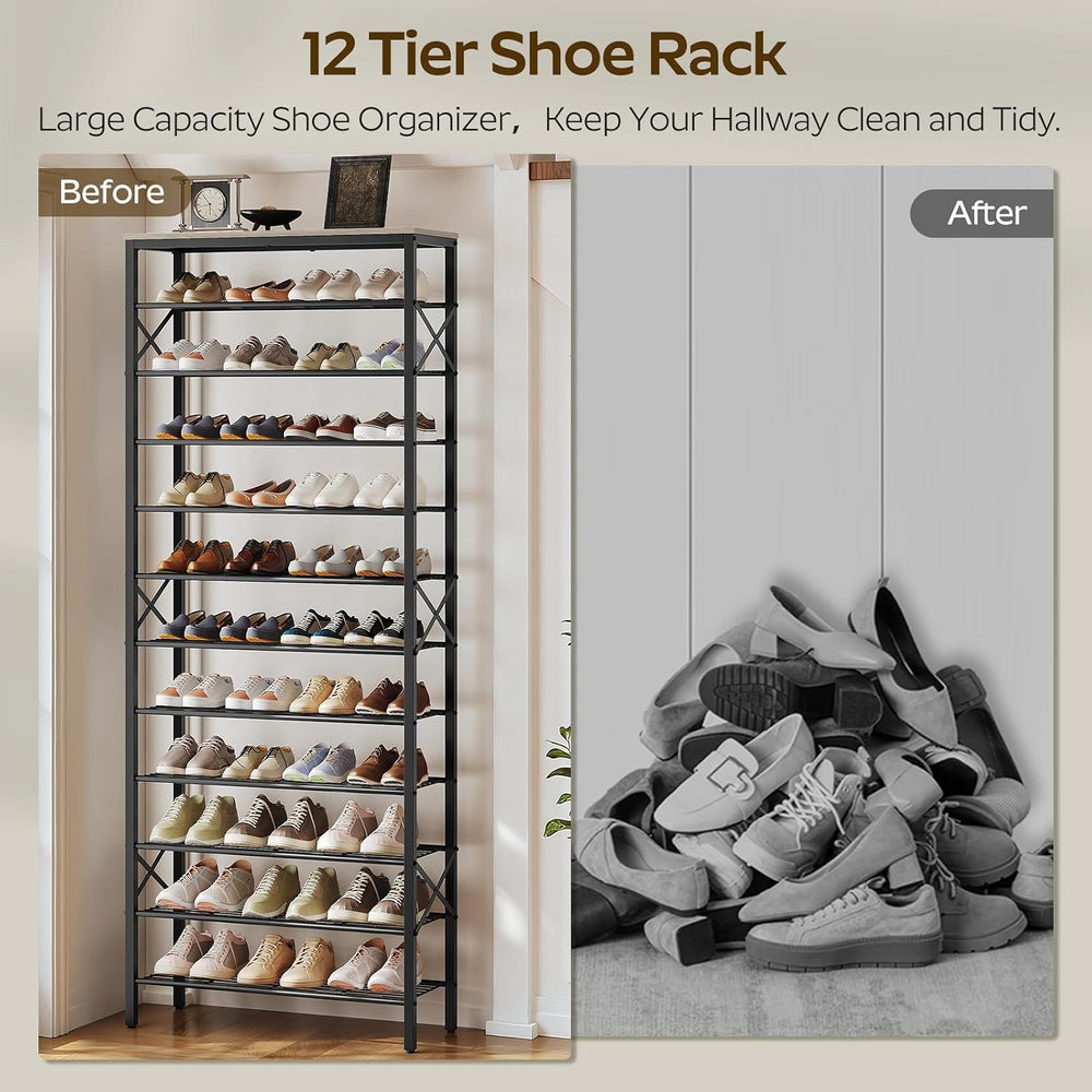 YATINEY 12 Tier Shoe Rack, Large Capacity Shoe Storage Organizer Holds 48 Pai...
